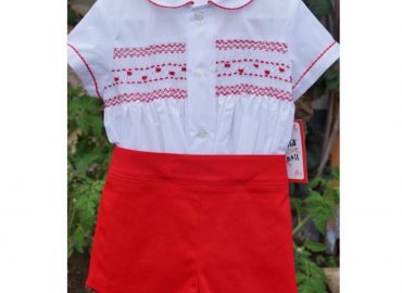 Red Smocked Sonata Short Set