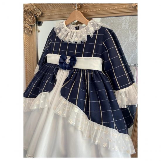 RB Navy& Gold Checked Dress - Image 2