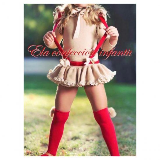 5Y Ela Camel & Red Romper Skort