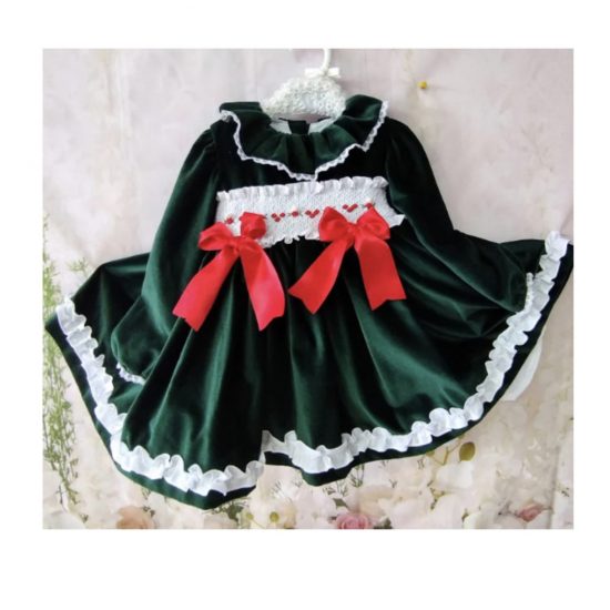 Sonata Green Velvet Smocked IN22-27 - Image 3