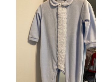 12M Blue Velour Babygrow