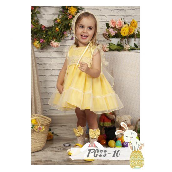 Sonata Yellow Smocked Flower Organza PC23-10
