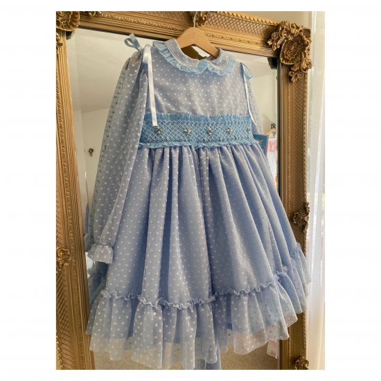 RB Blue Dotty Smocked Dress - Image 2