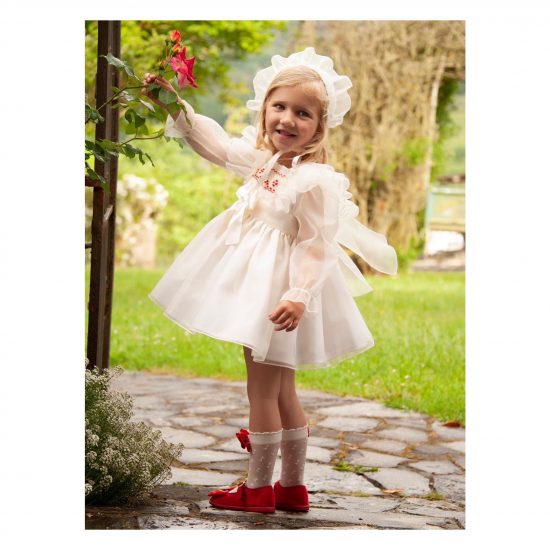 Sonata Red Smocking Dress IN23-07 - Image 3