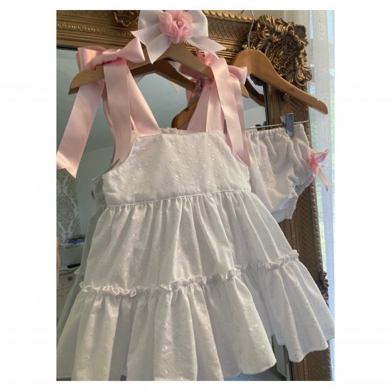 Ela White Pink Ribbon Dress