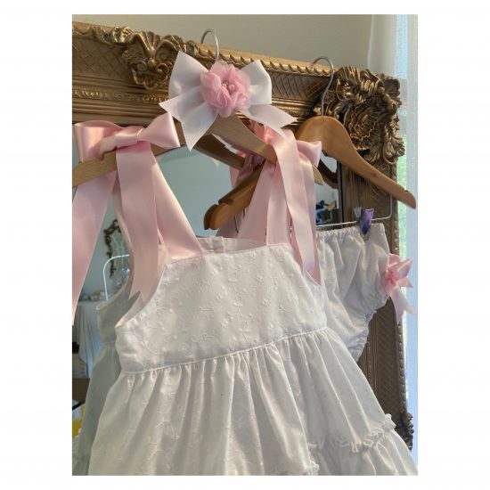 Ela White Pink Ribbon Dress - Image 2