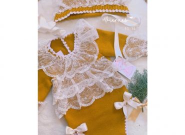 Ela Mustard & Lace Romper Set