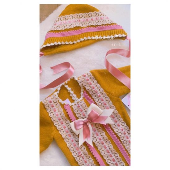 Ela Mustard & Pink Knitted Romper Set