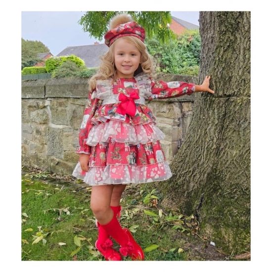 Sonata Red Christmas Print Dress IN23 - Image 2