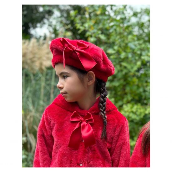 RB Bow Red Fluffy Beret