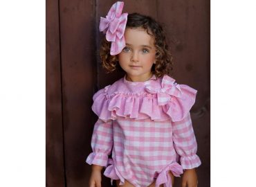 Ela Pink Checked Romper & Bow
