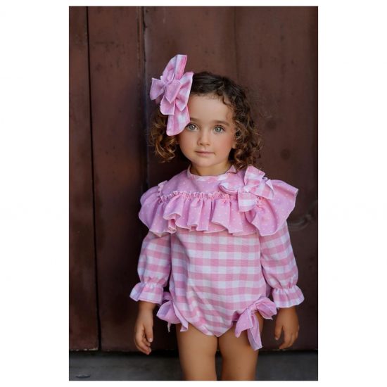 Ela Pink Checked Romper & Bow
