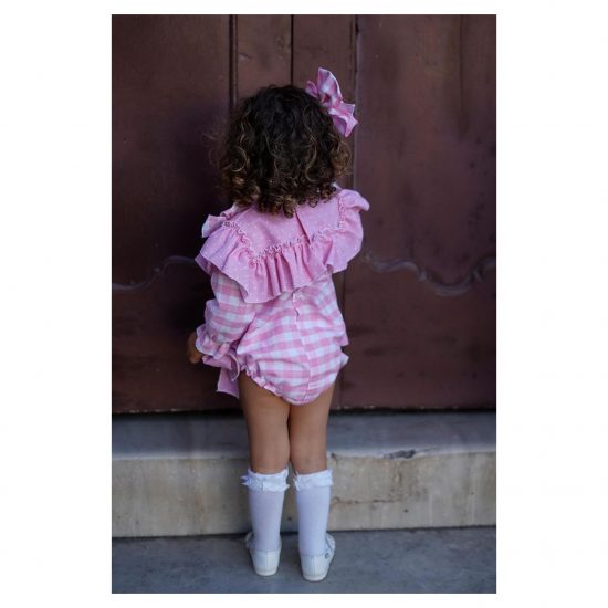 Ela Pink Checked Romper & Bow - Image 2