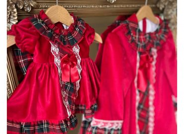 RB Red Velvet & Tartan Puffball Dress